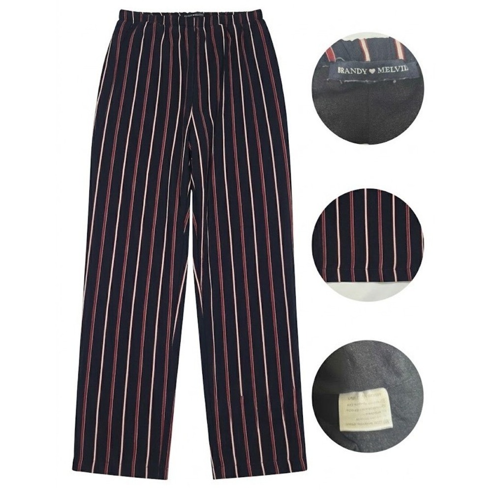 Brandy Melville Striped Pants Womens One Size Navy Red White Elastic Waist Beach